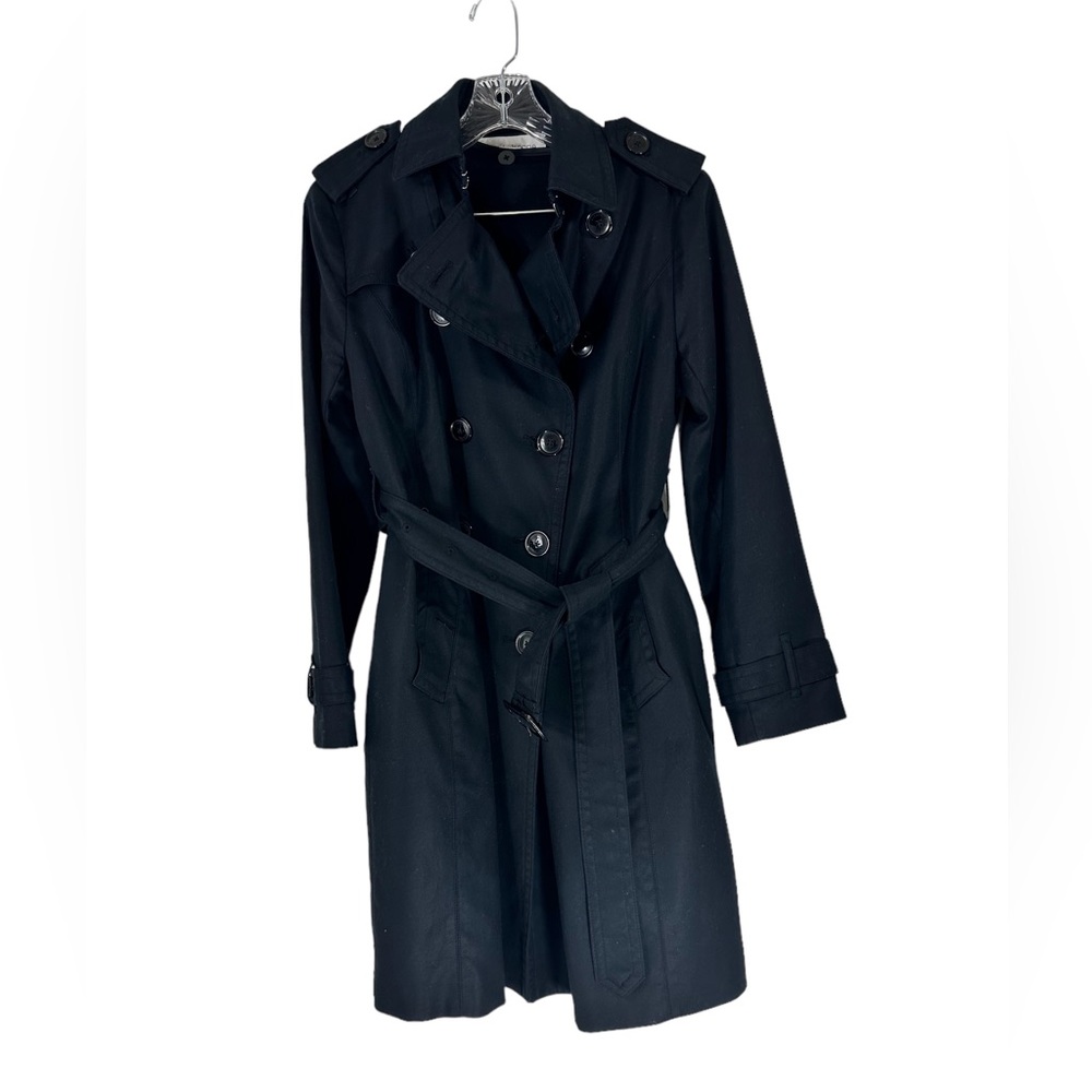 Liz Claiborne Womens Black Trench Coat Double Breasted Buttoned Out Liner Sz Sm